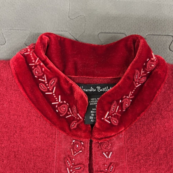 Vintage Alexandra Bartlett Wool Cardigan Red Embroidered Beaded Sweater Small FS - Picture 6 of 12